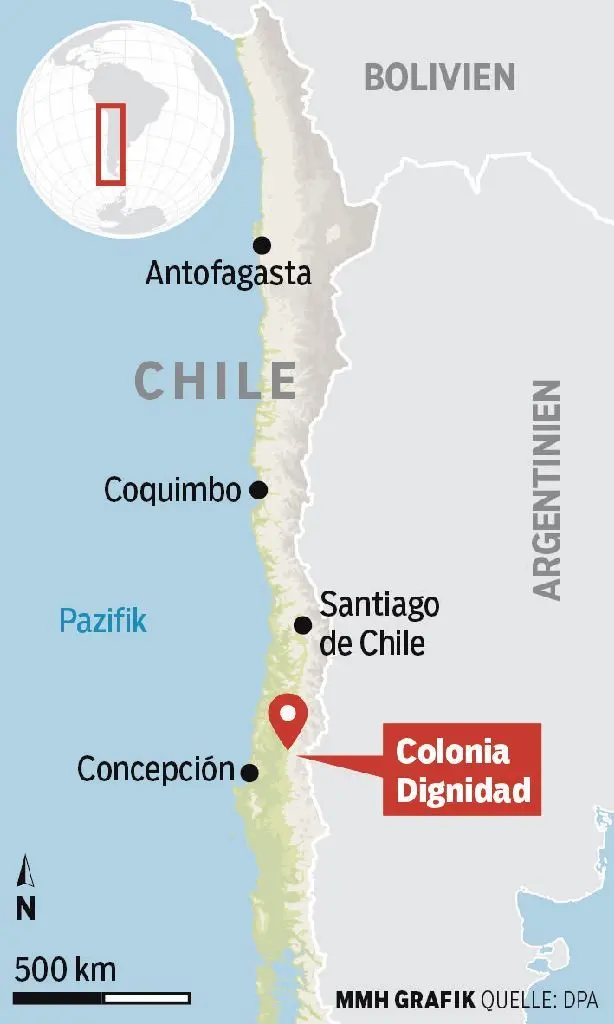 Lage der „Villa Baviera“ (späterer Name der Colonia Dignidad) in Chile