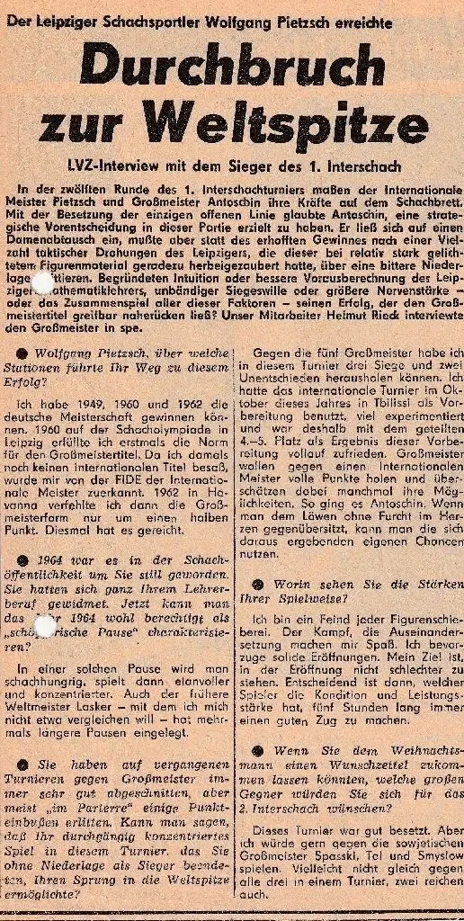 Dieses Interview gab Wolfgang Pietzsch der Leipziger Volkszeitung im Jahr 1965.