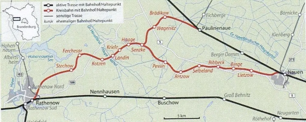 Der Streckenverlauf zwischen Rathenow und Nauen.