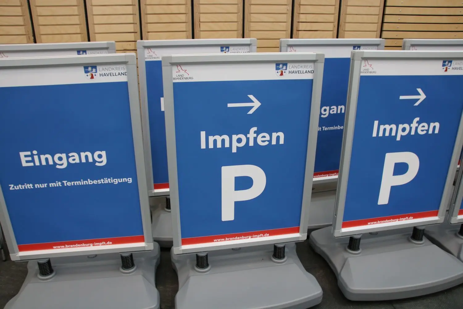 Das Impfzentrum in der Stadthalle in Falkensee öffnet am 1. April. Bis zu sechs Impfstraßen können gleichzeitig betrieben werden.
