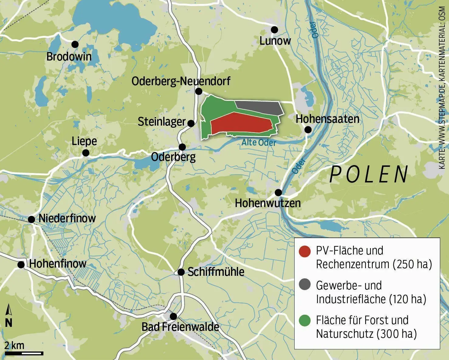 Geplanter Solarpark bei Hohensaaten: Die Karte zeigt das Ausmaß der Fläche und wo sie sich befindet.
