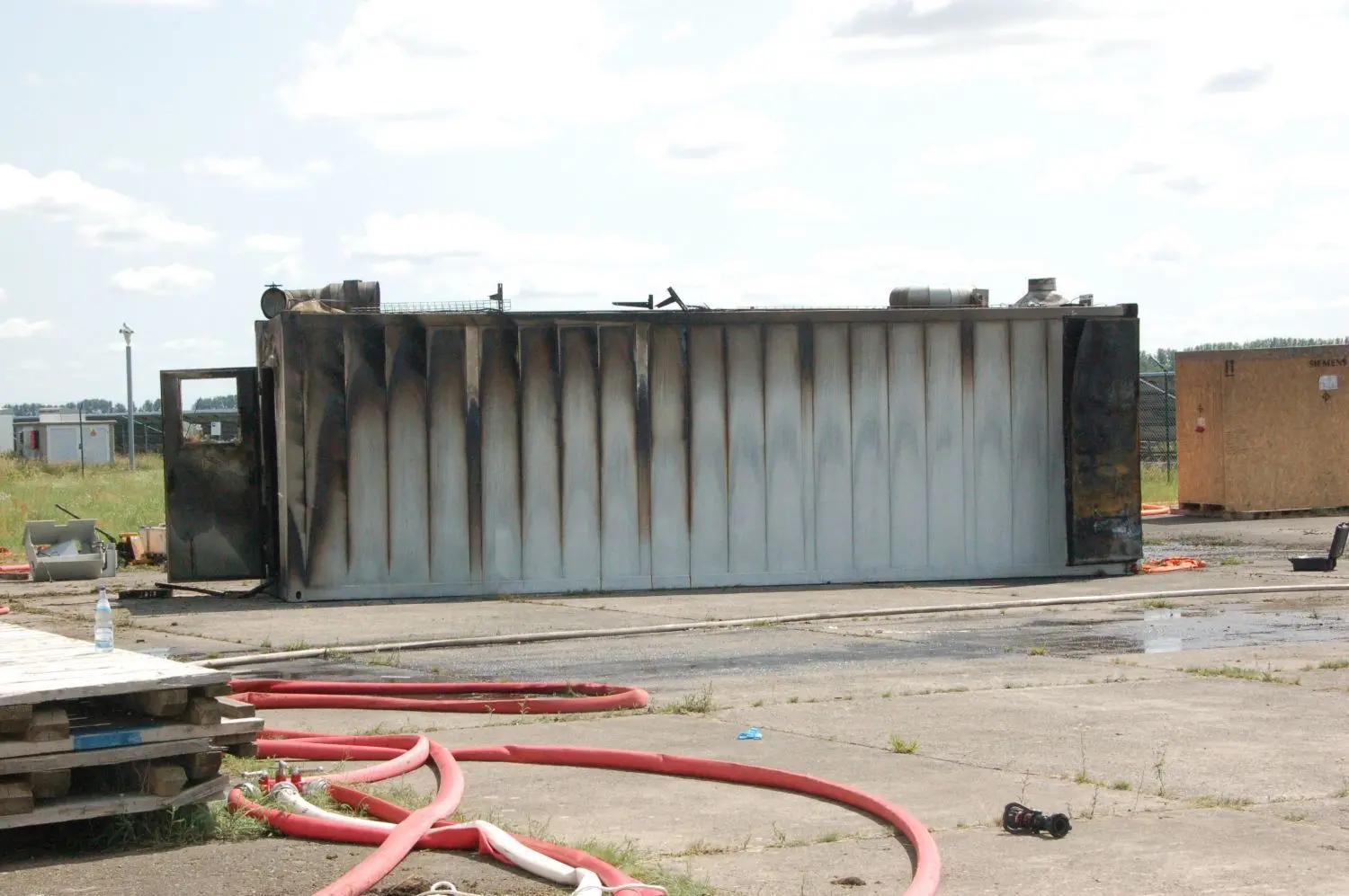 Container, in dem die Batteriezelle brannte.