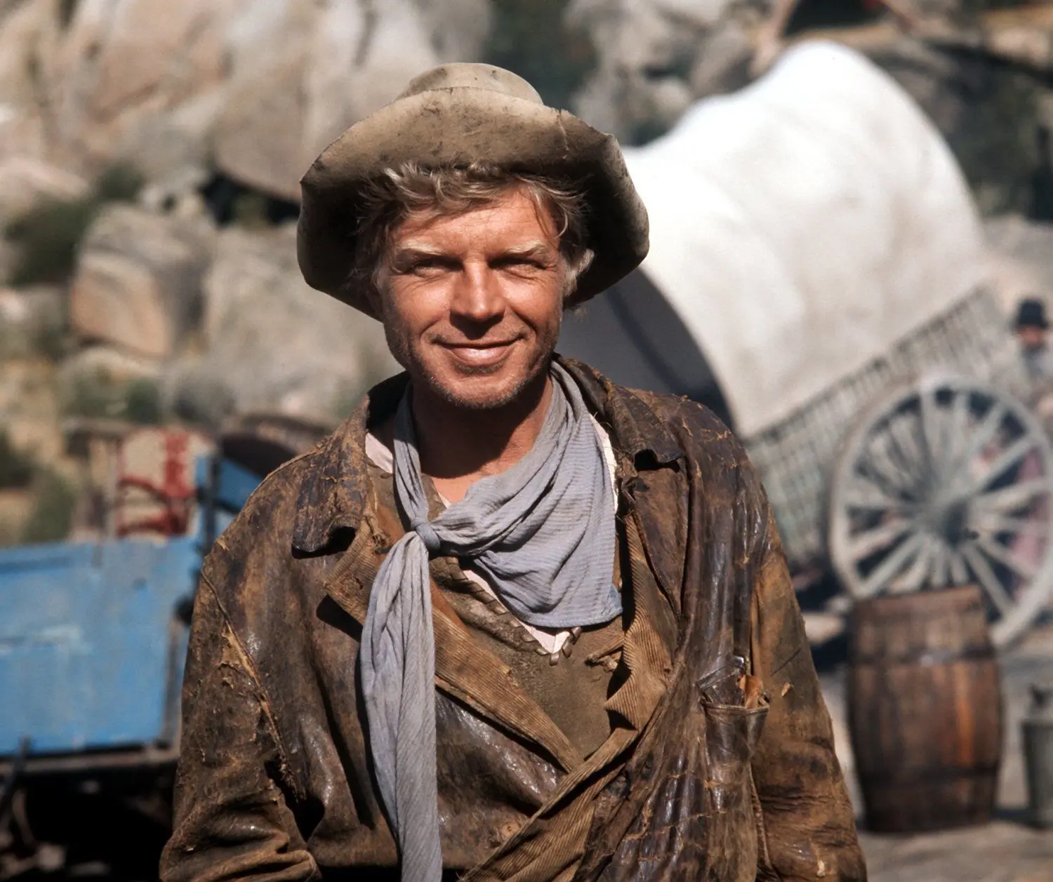 Hardy Krüger in der Titelrolle des Western „Potato Fritz“ (1975) von Regisseur von Peter Schamoni