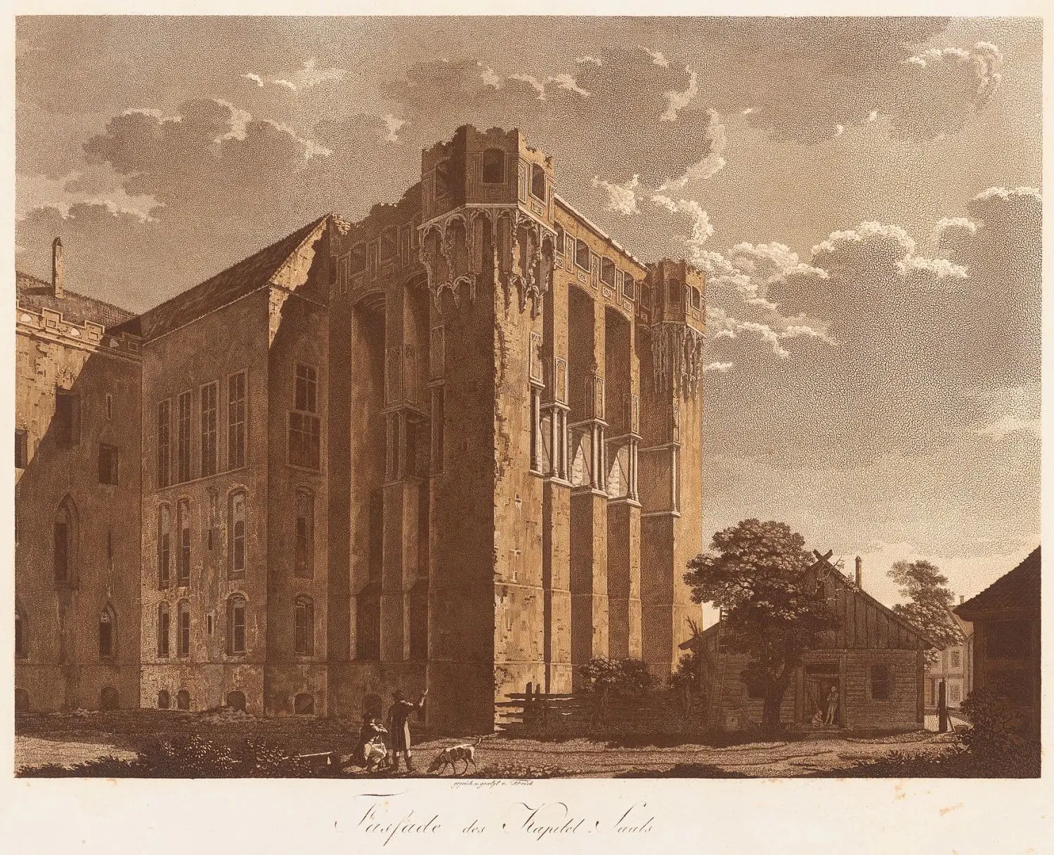 Friedrich Fricks Grafikmappe der Marienburg in Preußen von 1799 basierte auf den Zeichnungen von Friedrich Gilly. Hier die Fassade des Kapitel-Saals.