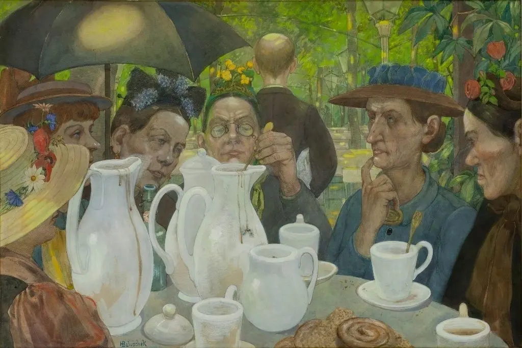 Rätselhafter Bildtitel: "Hier können Familien Kaffee kochen" (1895) gilt auch als Umschreibung des Kleinbürgermilieus.