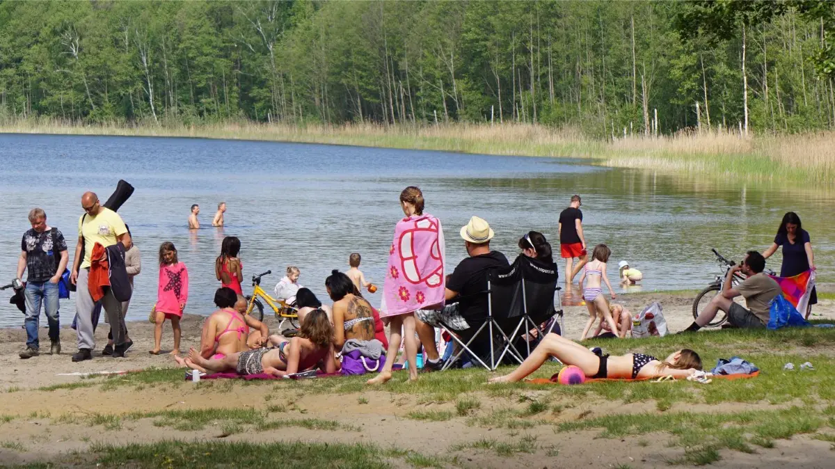 Im Sommer immer gut besucht: der Gorinsee in der Gemeinde Wandlitz. Eine mobile Toilette sucht man hier aber vergebens.
Strand am Gorinsee. am 10.05.2018