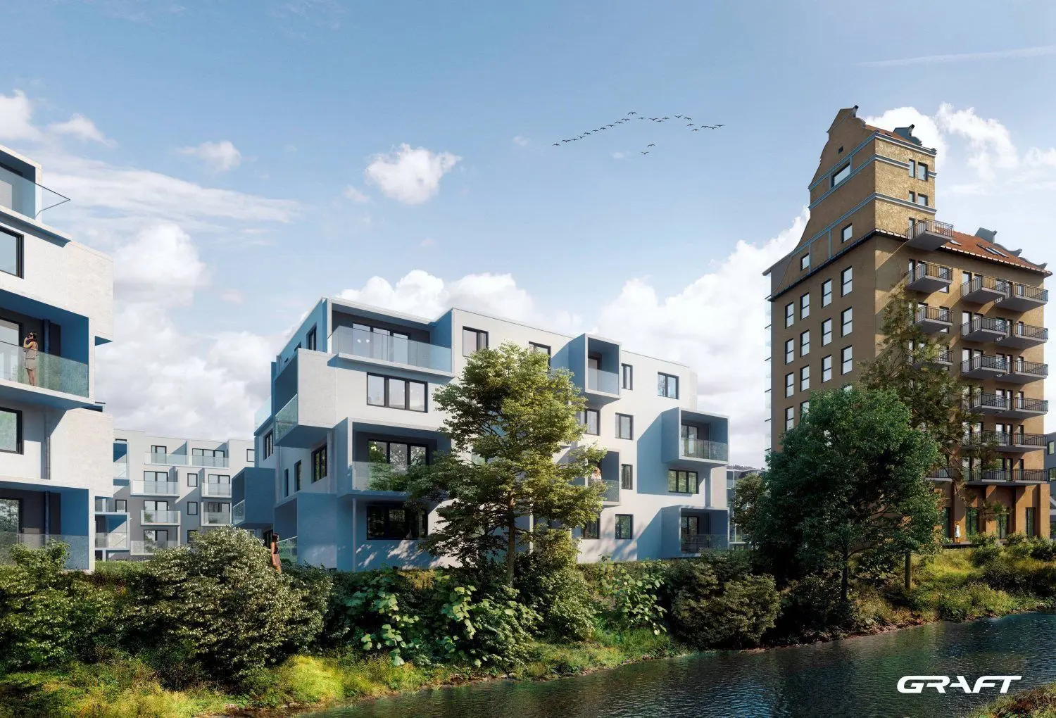 So sollte der umgebaute Getreidespeicher neben den Neubauten aussehen. Doch die Eigentümer haben sich von den Plänen verabschiedet und klagen auf Abriss des Oranienburger Denkmals.