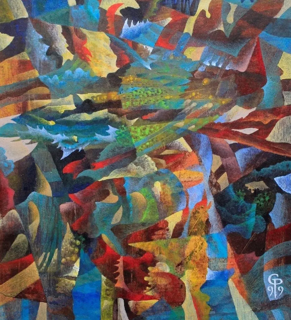 Der Nationalismus sprengt die Natur, Gerhard Preuß 01.05.1999, Gouache auf Pappe.