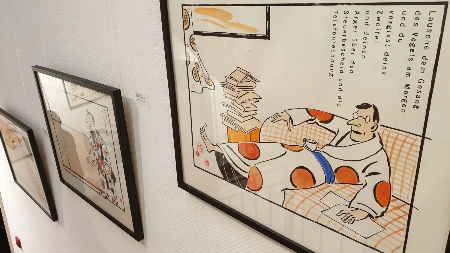 Für 900 Euro ist solch eine Tuschezeichnung von Thomas M. Müller zu haben und fand schon während der Ausstellungseröffnung Liebhaber. Preiswertere Müller-Werke gibt es in der Ausstellung auch und zwar ab 10 Euro.