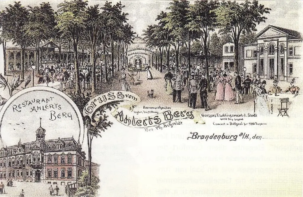 Diese historische Postkarte von Ahlert Berg verkündet, wenn auch recht klein vermerkt: "4000 Personen fassend, Concert- und Ballsaal für 1200 Besucher".