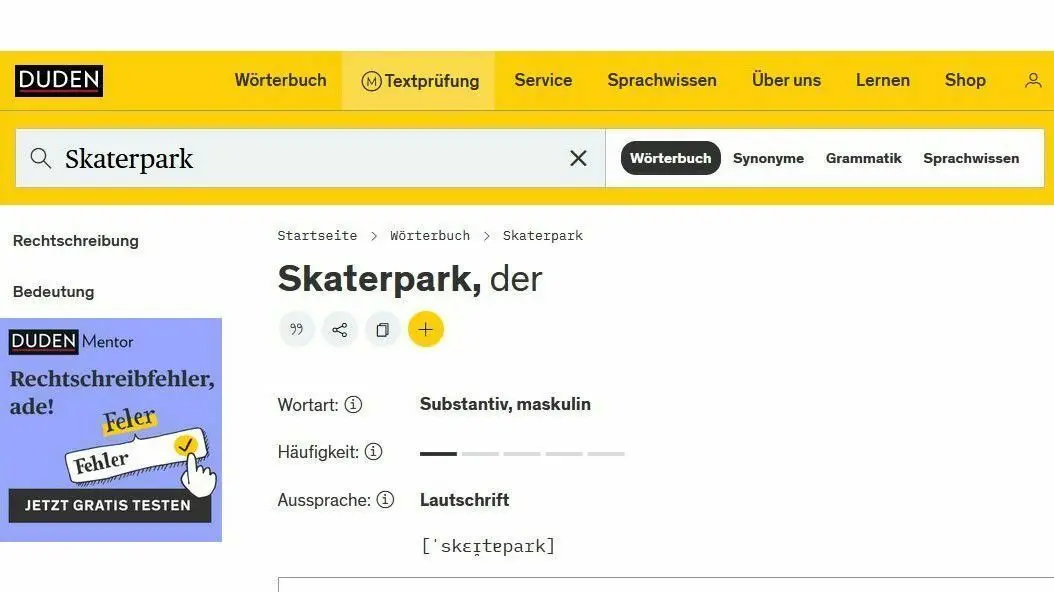 Sogar der Duden kennt den Skaterpark.