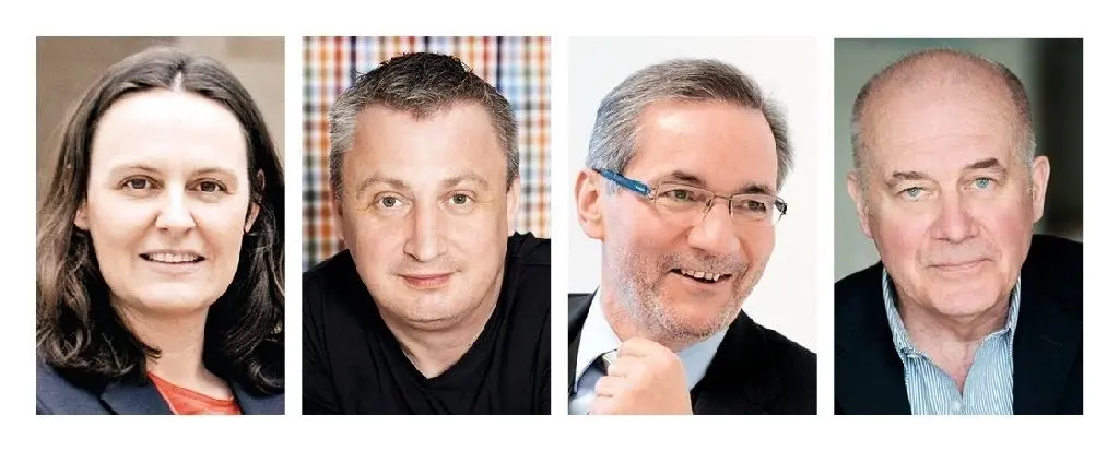 30 Jahre Mauerfall: Dazu debattierten im Oktober die Literaten Jana Hensel, Karsten Krampitz, Politiker Matthias Platzeck und Schauspieler Hanns Zischler (oben). Brandenburgischer Kunstpreis: Bei der Verleihung im Juni begrüßte Frank Mangelsdorf (MOZ, v.l.) auch Ministerpräsident Dietmar Woidke nebst seiner Ehefrau Susanne sowie Ministerin Martina Münch (Foto rechts).