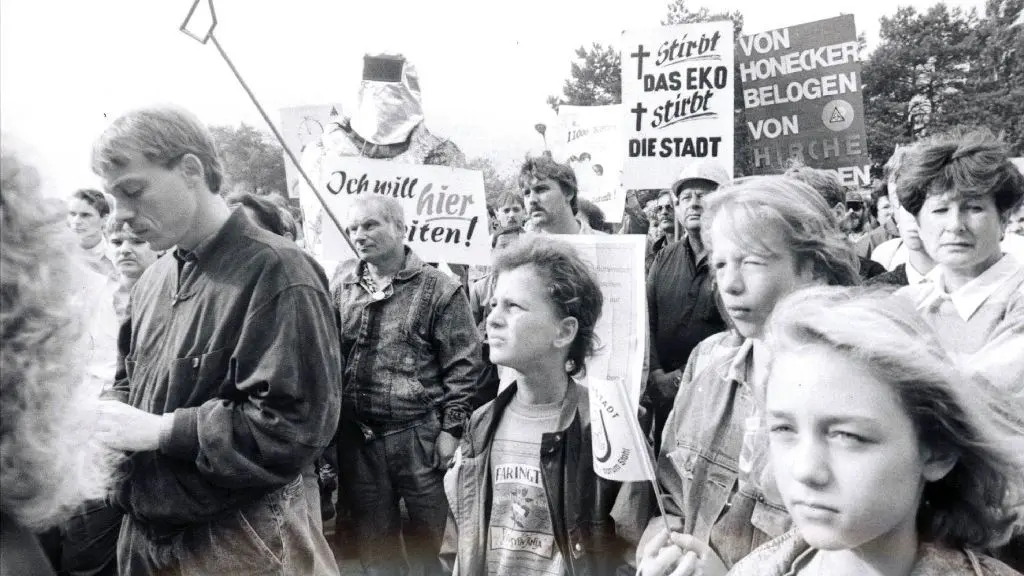 Eisenhüttenstadt 1991: Demonstration für den Erhalt des Stahlstandortes