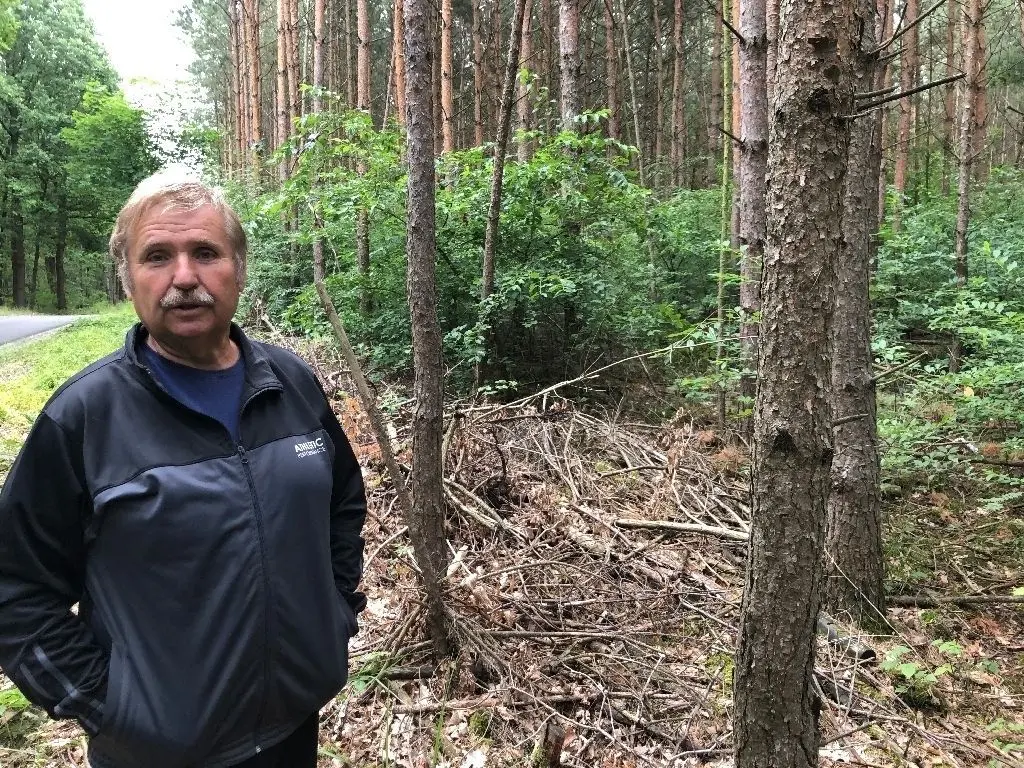 Als gefährliche Brandlast sieht Feuerwehrmann Klaus-Günther Schnur die Holzreste im Wald.