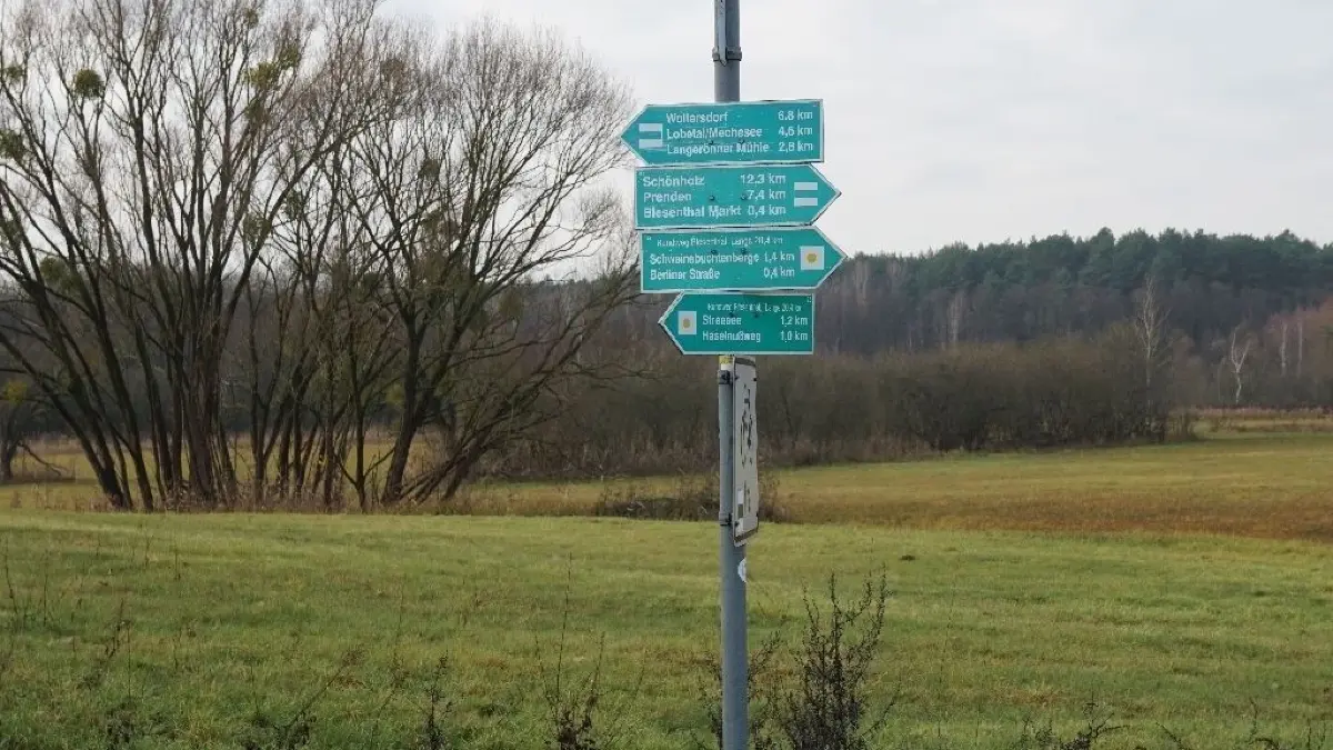 Ausgangspunkt vieler Routen: Durch das Biesenthaler Becken führen viele Wanderwege.
Schild Rad-und Wanderweg am Biesenthaler Becken. am 22.11.2019