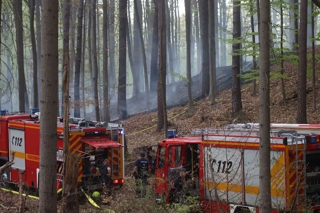 Schwer zugänglicher Einsatzort: Am 24. April brannten zwei Hektar Waldfläche zwischen Lobetal und Lanke.