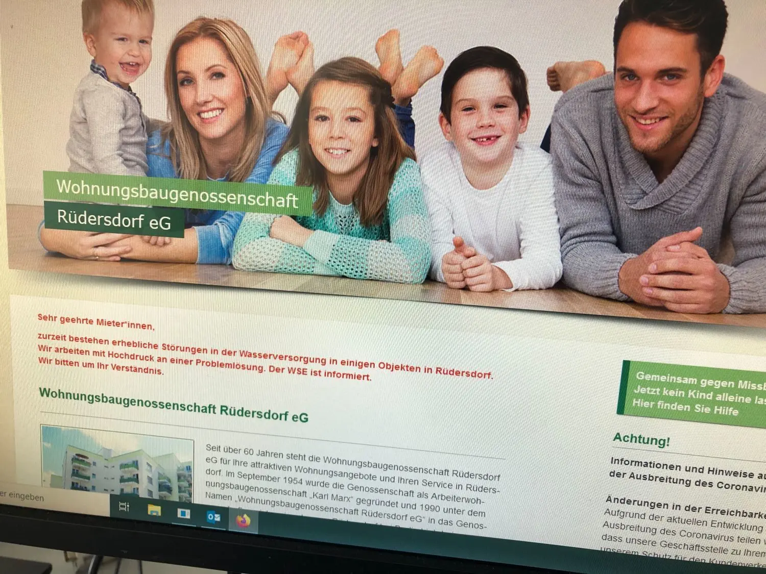 Am 15. Juni wurde das Problem so auf der Webseite der Rüdersdorfer Wohnungsbaugenossenschaft eG kommuniziert.