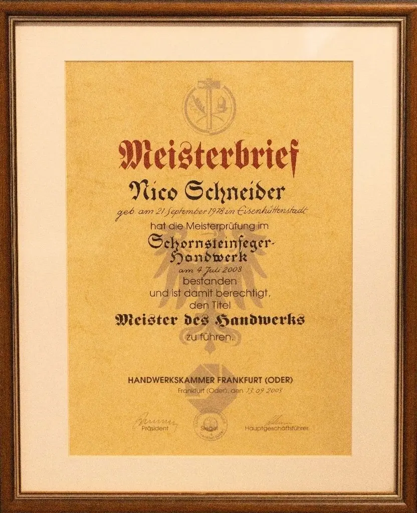 Meisterbrief von Nico Schneider.