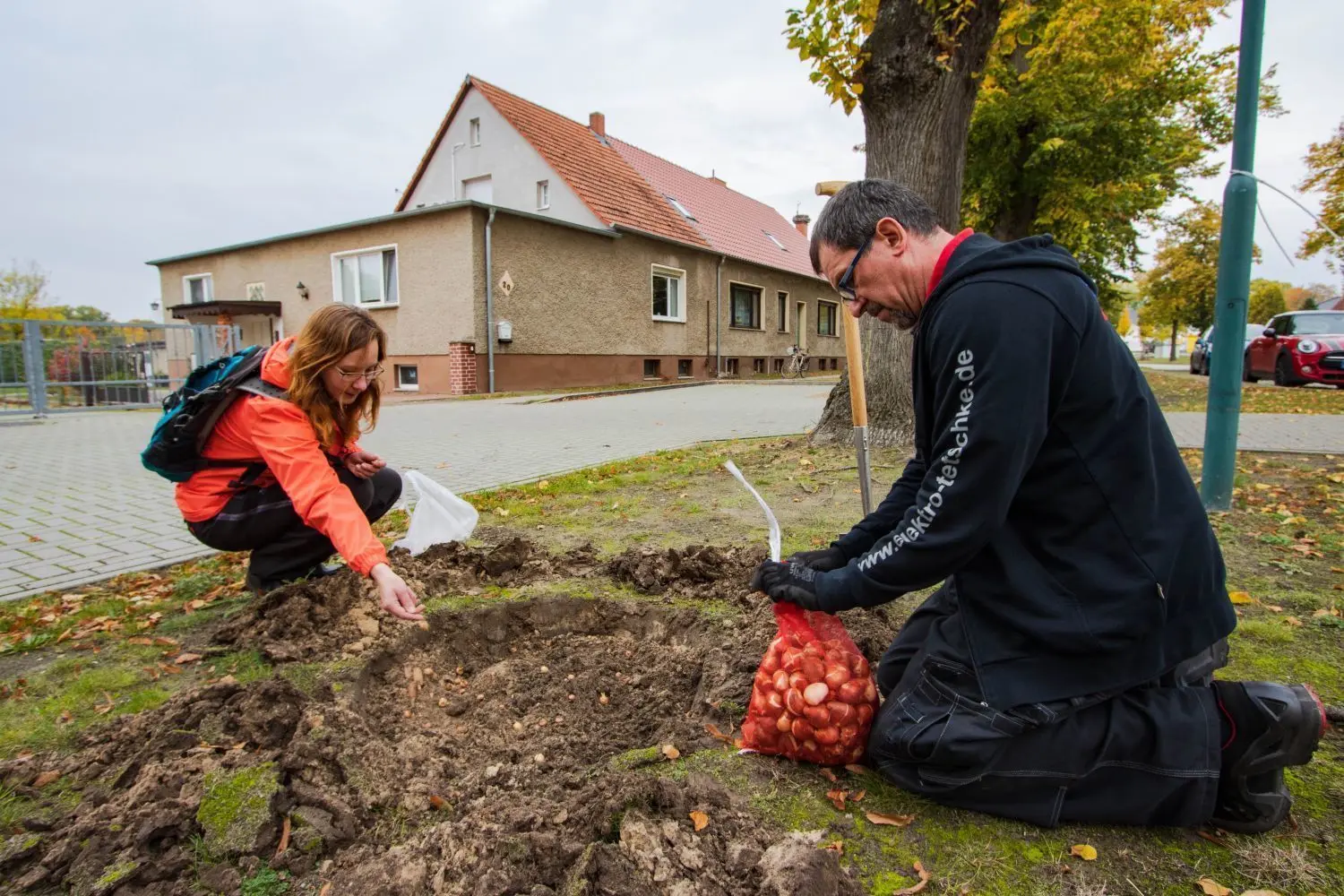 Tulpen- und Krokuszwiebeln wurden unter anderem entlang der Schwanter Dorfstraße gesteckt.