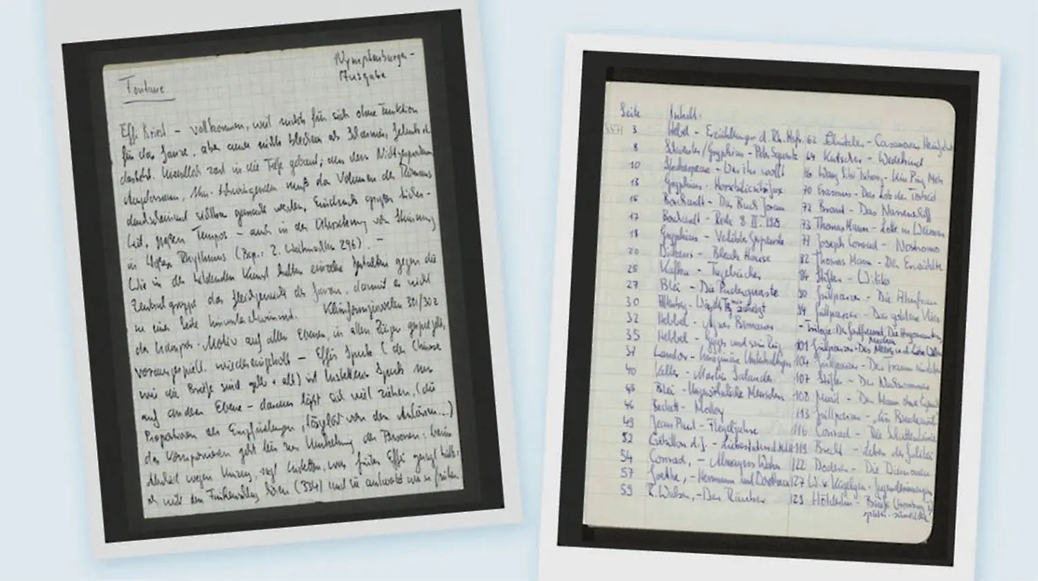 Aus dem Nachlass: Notate des jungen Studenten Roger Willemsen aus dem Jahr 1977, die sich mit Schlüsselwerken der deutschsprachigen Literatur beschäftigen. Insgesamt 39 Regalmeter umfasst der Nachlass des Autors und Moderators.
