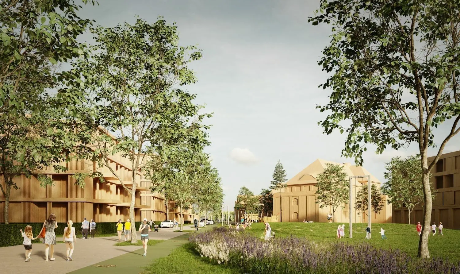 Neues Wohnquartier rund um die Aufbauschule in Fürstenwalde: Diese Visualisierung haben Baumschlager Eberle Architekten im Jahr 2022 vorgestellt.