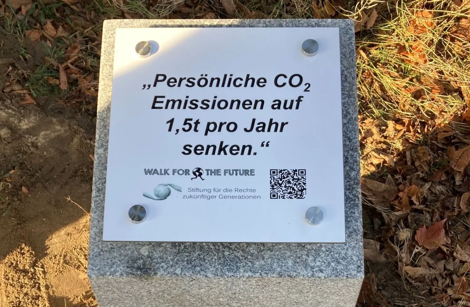 Diese Granitstele mit klimapolitischer Forderung steht in Brück.