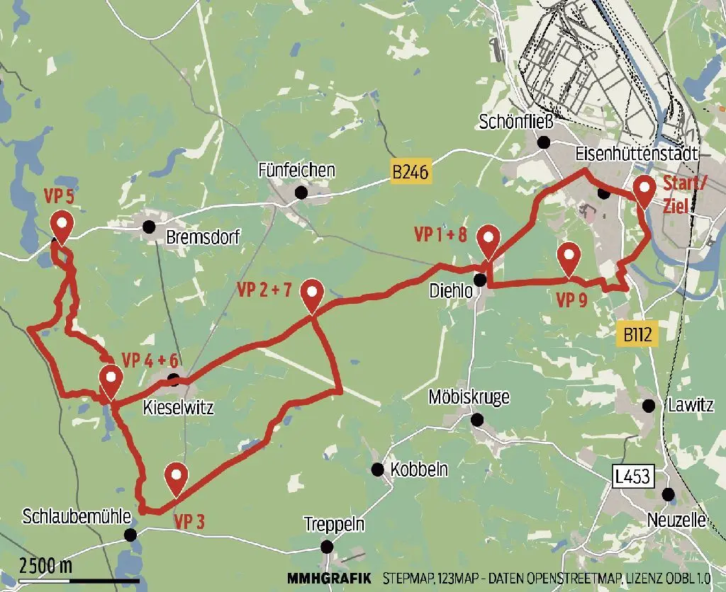 Streckenverlauf des Schlaubetal-Marathon am 19.10.2019