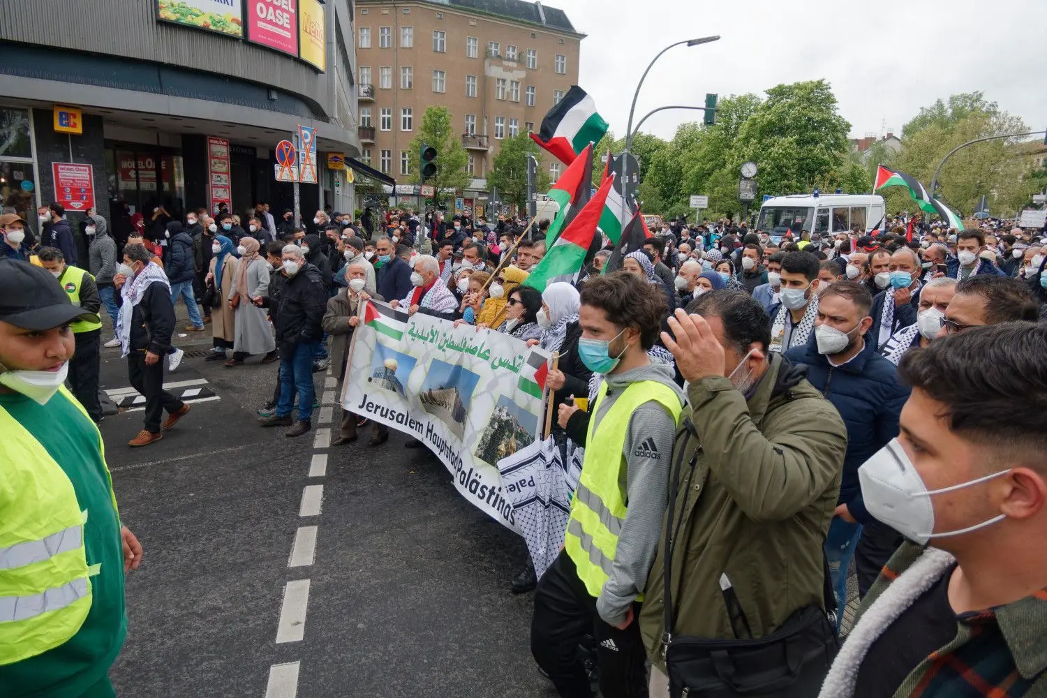 Demonstration am Freitag unter dem Motto Freiheit für Palästina in Neukölln mit Start am Kottbusser Tor zur Solidarität mit Palästinensern im jüngsten Nahostkonflikt.