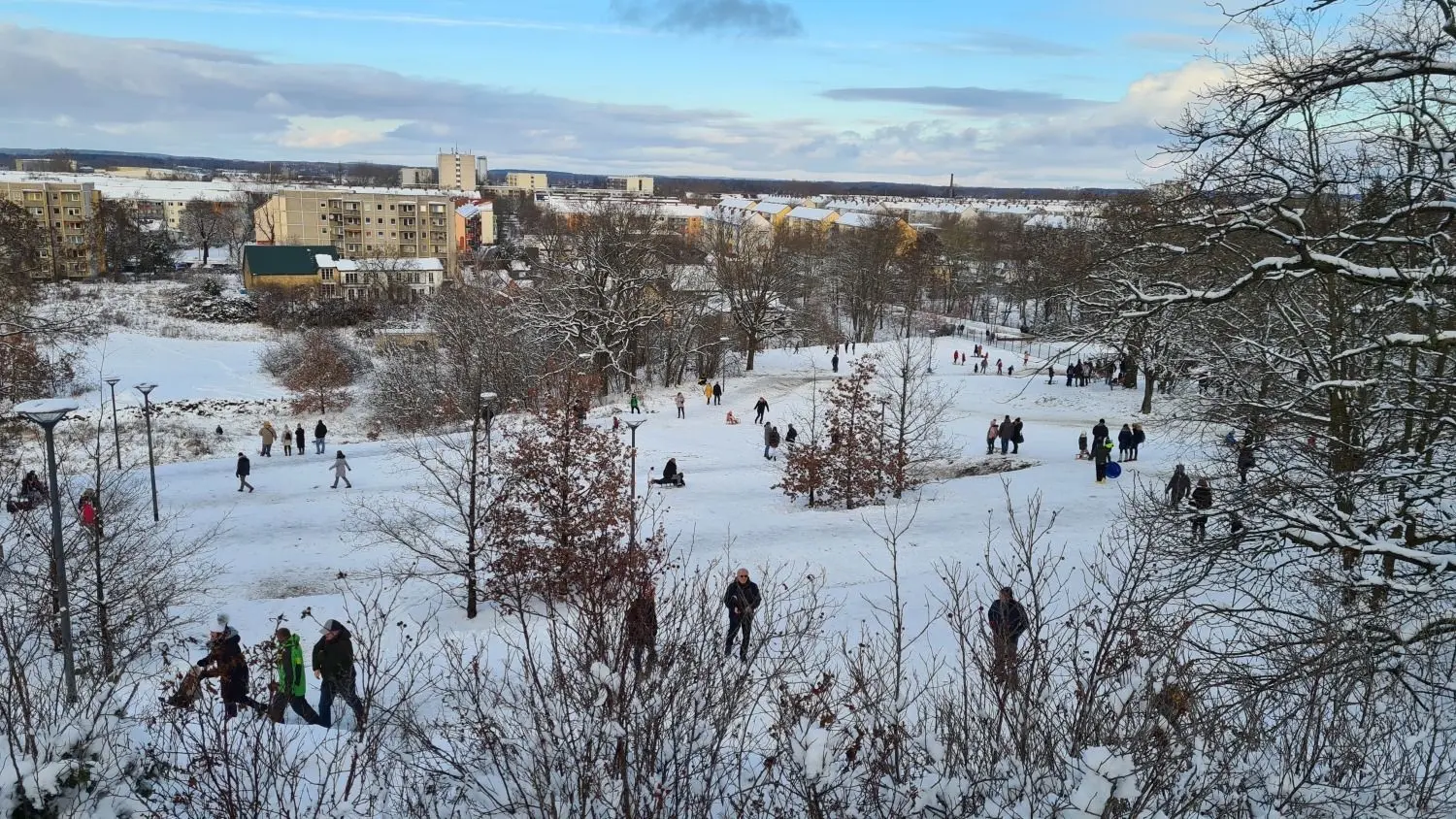 Schnee zu den Winterferien 2021 machte den Marienberg zum Rodelberg.
