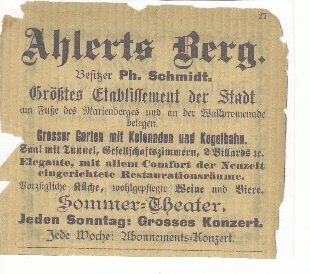 Eine Anzeige aus dem Jahr 1900, die im "Brandenburger Anzeiger" für das Etablissement samt Sommertheater wirbt.