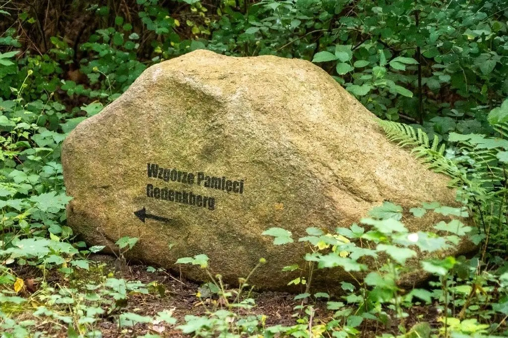 17.07.2020: Wegweiser zum Gedenkberg - Das Tal der Liebe ist ein naturalistischer Landschaftspark und liegt zwischen Niederkränig (Krajnik Dolny), Hohen Kränig (Krajnik Górny) und Nieder Saathen (Zatoń Dolna), in der Gemeinde Königsberg i.d.Neumark (Chojna).