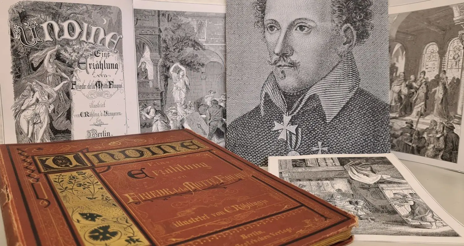 Der am 12.02.1777 auf der Brandenburger Dominsel geborene Friedrich de la Motte Fouqué hätte mit seinem 1811 verröffentlichten Kunstmärchen „Undine“ leider nicht den Teilnahmebedingungen unseres Märchenwettbewerbs entsprochen. Demnach sind handschriftlich bis zu acht A4-Seiten oder gedruckt/digital 15.000 Zeichen zulässig. Fouqués „Undine“ endet erst nach mehr als 26.000 Wörtern – rund 165.000 Zeichen. Ein buchfüllendes Lesevergnügen, dass immer wieder zu Prachtausgaben wie diesem 1873 erschienenen Buch führte.