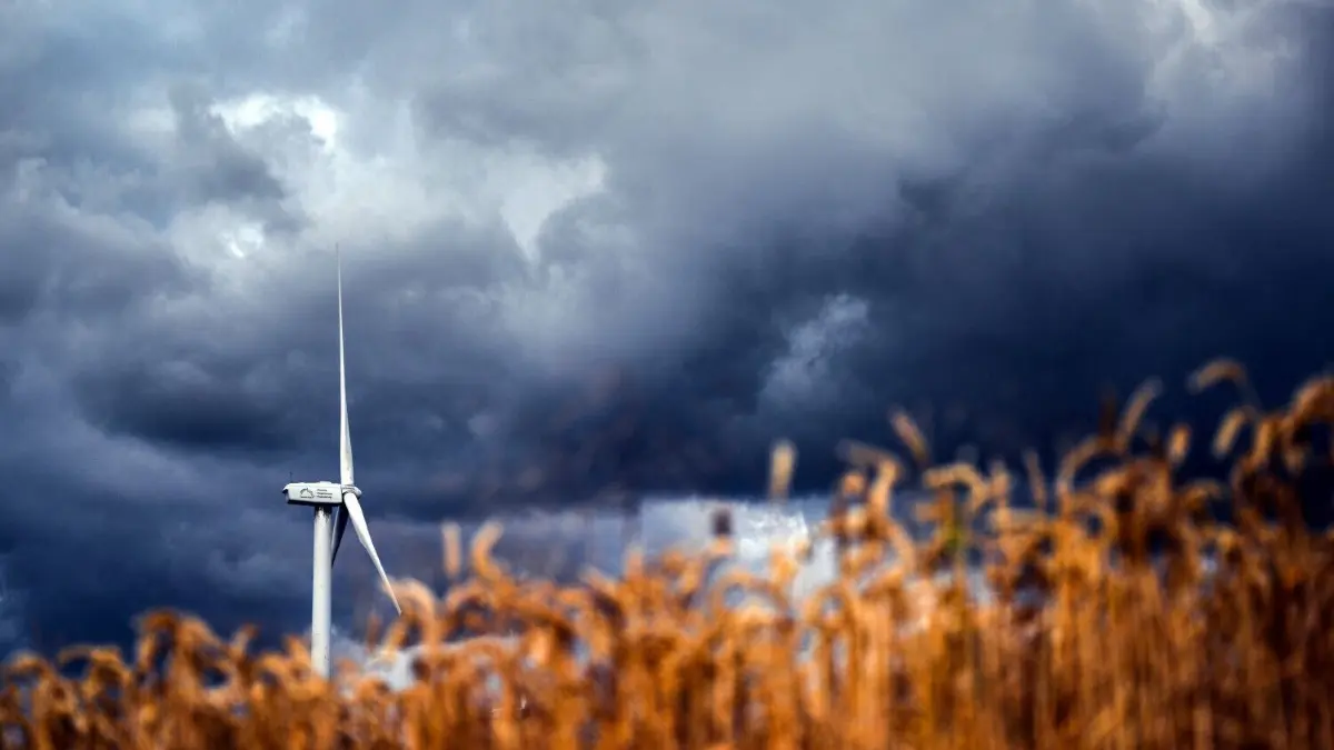 Wann wirds mal wieder richtig regnen? Ein richtiger Landregen ist in Brandenburg selten geworden - wie sehen die Prognosen für die Zukunft aus?
06.07.2022, Nordrhein-Westfalen, Stommeln: Wolken ziehen über ein Windrad zur Stromerzeugung. In Nordrhein-Westfalen müssen sich die Menschen zum Ende der Woche hin auf viele Wolken und vereinzelt Regen einstellen. Foto: Federico Gambarini/dpa +++ dpa-Bildfunk +++