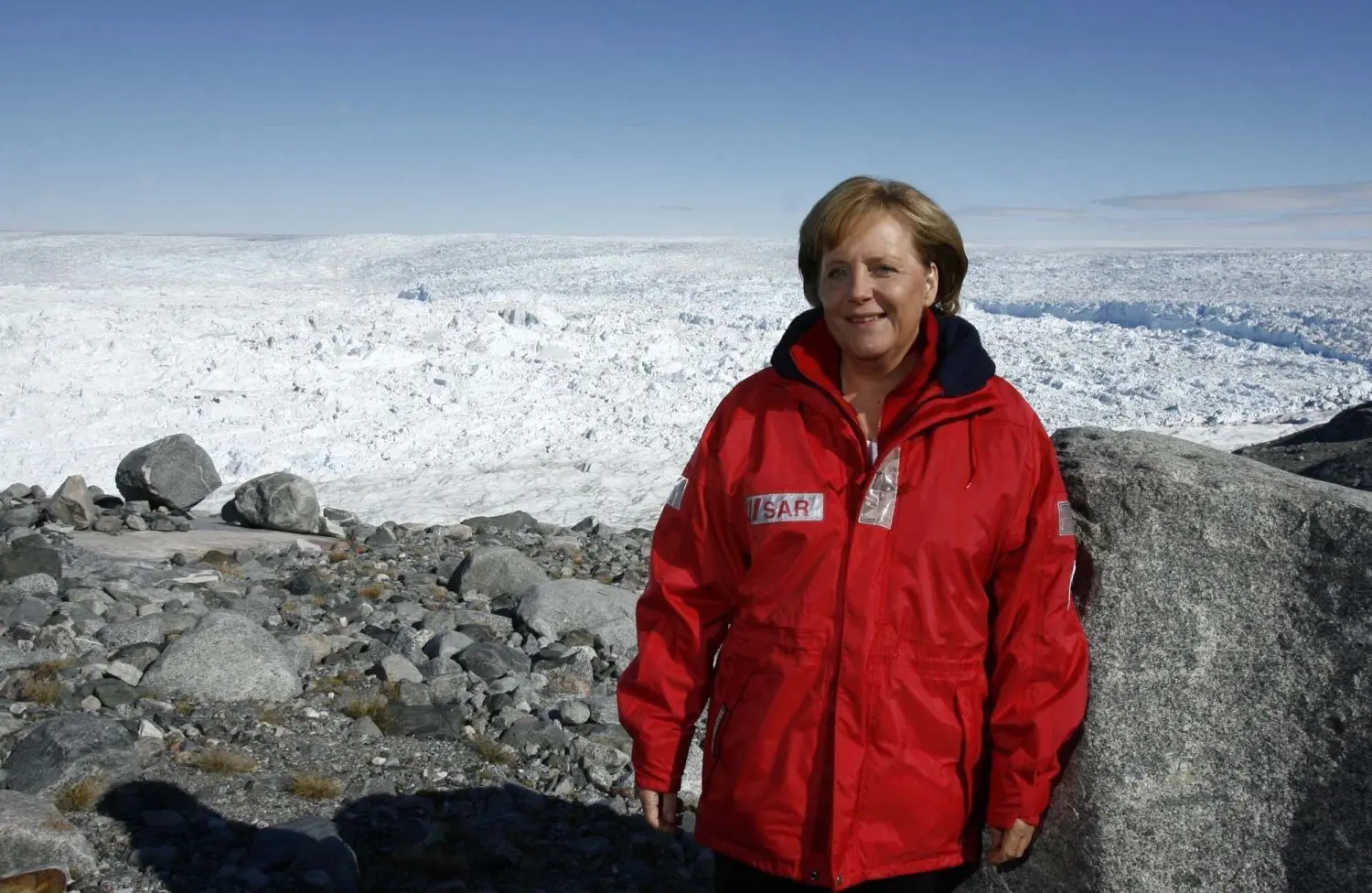Klimakanzlerin? Angela Merkel im August 2007 vor dem Eqi-Gletscher bei Ilulissat in Grönland.