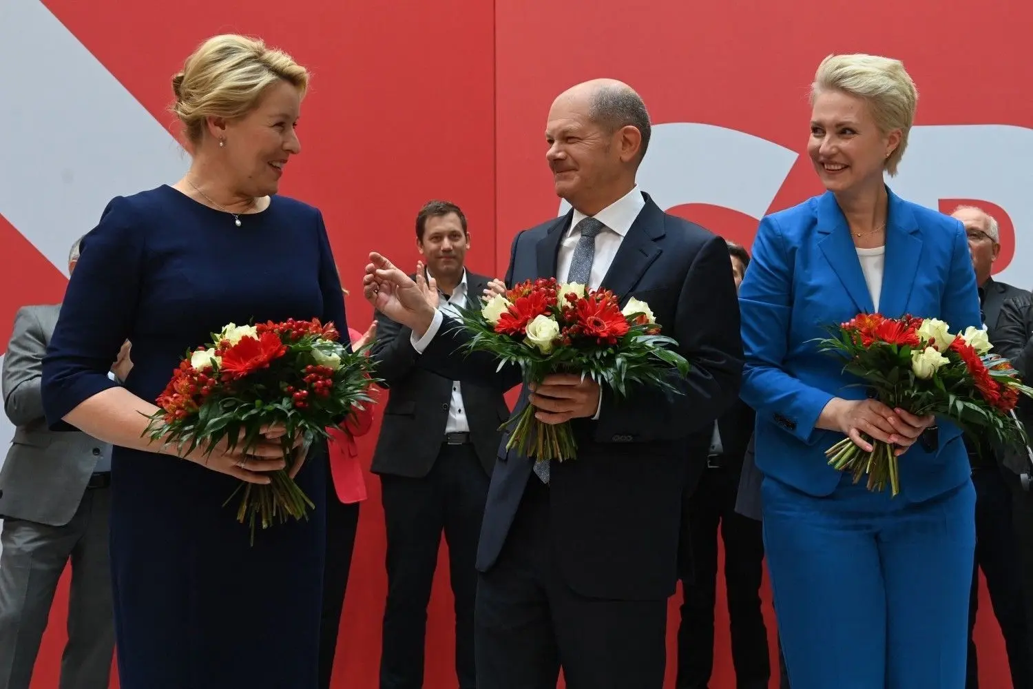 Die SPD-Gewinner der Wahlen am Sonntag: Franziska Giffey (Berlin), Olaf Scholz (Bund) und Manuela Schwesig (Mecklenburg-Vorpommern).