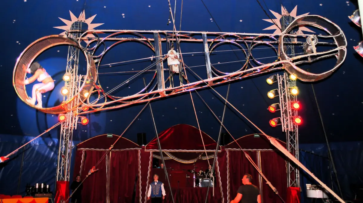 Circus Karl Altoff Köllner. Todesrad. Foto: Eberhard Mädler. Pressefoto.