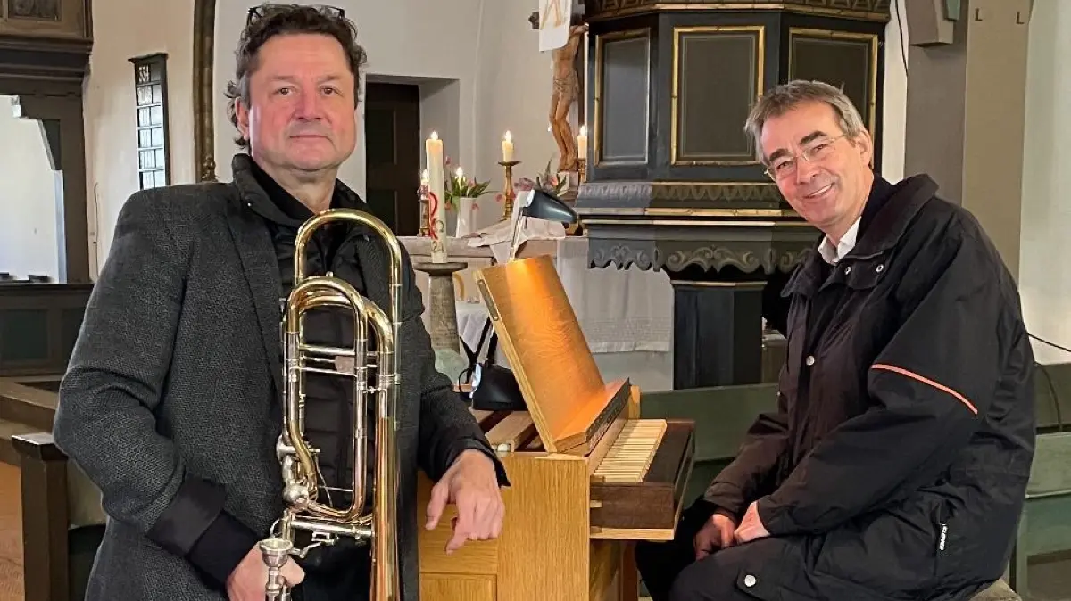 Eisenhüttenstadt. Kleine Abendmusik St. Nikolai. Jörg Lehmann (Posaune) und Christian Milkereit (Orgel). Foto: Eleonore Milkereit Datum unbekannt