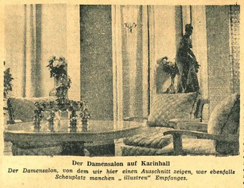 Innenaufnahme: Diese historische Fotografie, 1950 in der Zeitschrift „Heim und Welt“ abgebildet, zeigt Falconets Meisterwerk „L’amitié au coeur“ (r.) im sogenannten Damensalon in Görings Landsitz Carinhall.