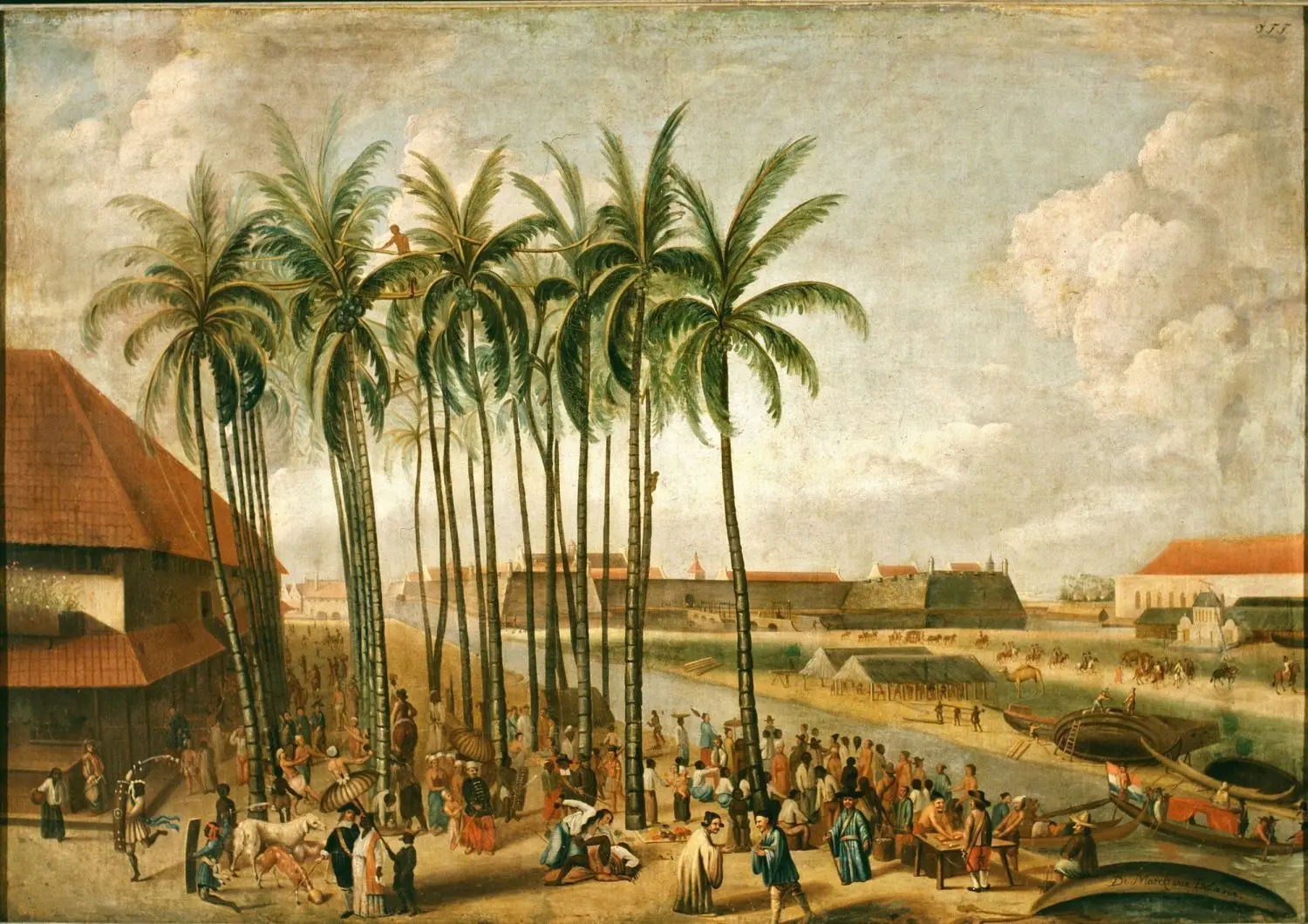 J. F. F. nach Andries Beeckman: Der Markt von Batavia, nach 1688, Öl auf Leinwand, 144 x 209 cm