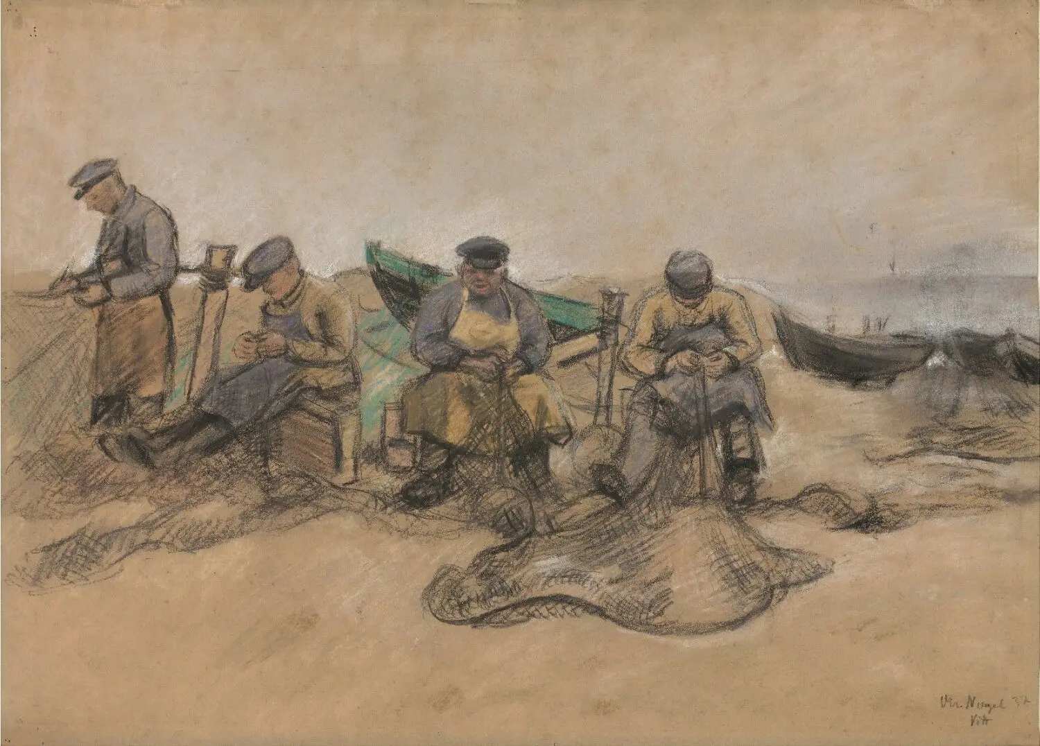 Otto Nagel: „Netzflicker am Strand bei Vitt“, 1937, Pastell, 40 x 58 cm