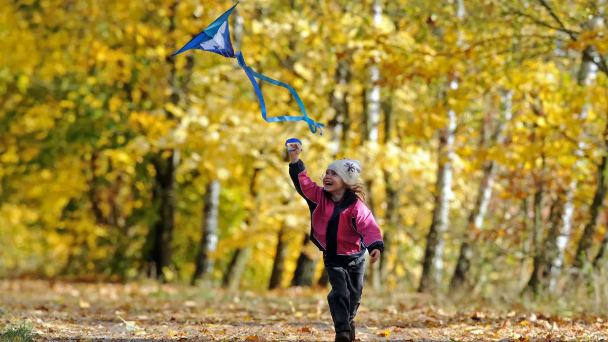 Die dreijährige Lena lässt am Montag (12.10.2009) in Straubing (Niederbayern) einen Drachen steigen. Foto: Armin Weigel dpa/lby +++ dpa-Bildfunk +++