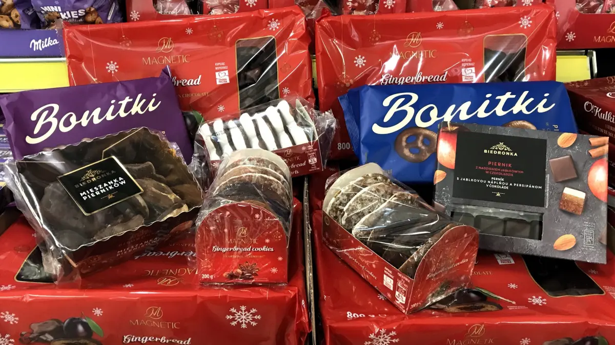 Slubice. Preisvergleich Lebkuchen Deutschland und Polen. Angebot bei Biedronka. 06.11.2024 Foto: Frank Groneberg