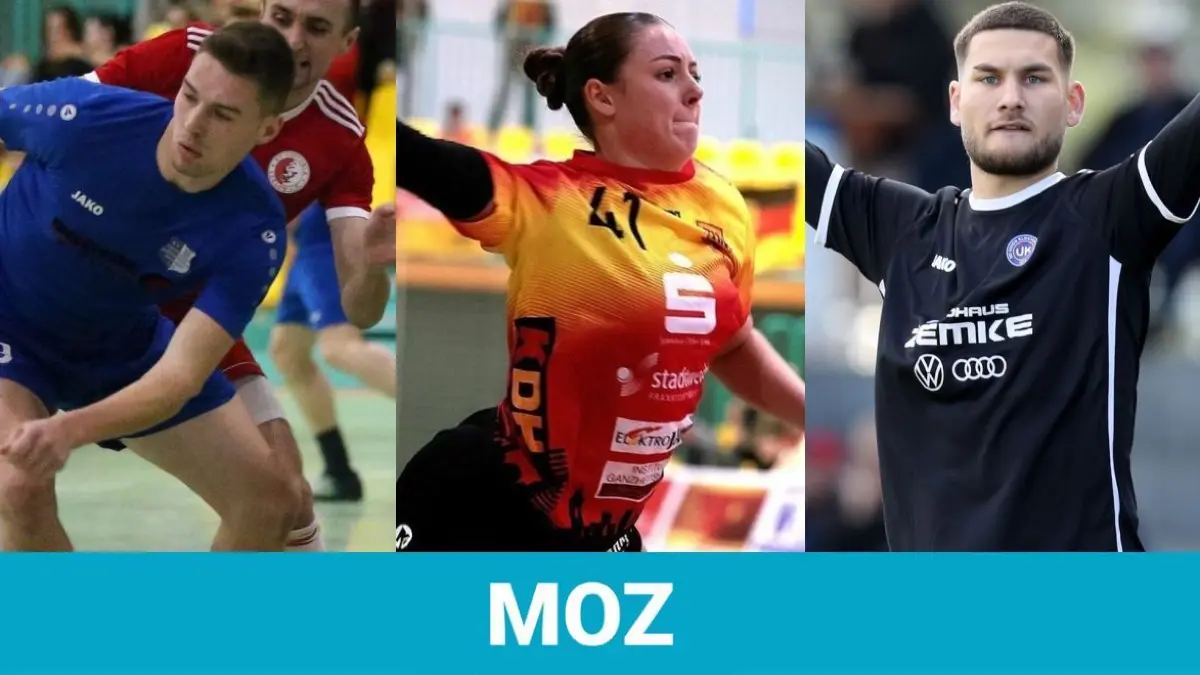 Wer wird MOZ-Sportler der Woche? Zur Wahl stehen Fußballer Jonas Noske vom FV Blau-Weiß 90 Briesen, Handballerin Dajana Schnabel vom Frankfurter HC und Fußballer Kilian Schubert von Union Klosterfelde (von links).
