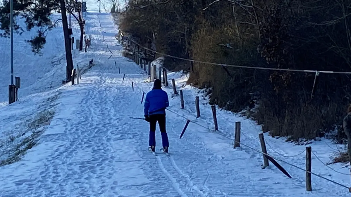 Am 15. Februar wird dort wieder der Lift laufen: der Skihand am Rande der Diehloer Berge in Eisenhüttenstadt. Die Piste links neben dem Lift ist 230 Meter lang.