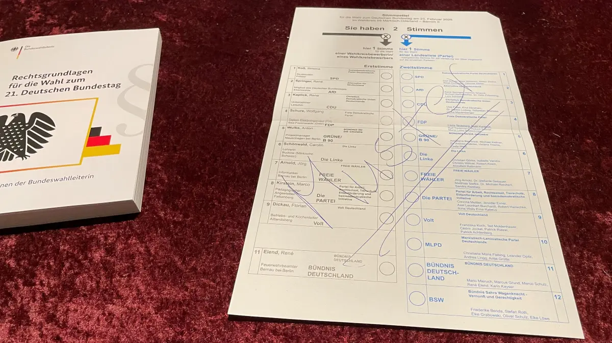 Ein Wahlzettel-Muster zur Bundestagswahl 2025 im Wahlkreis 59.