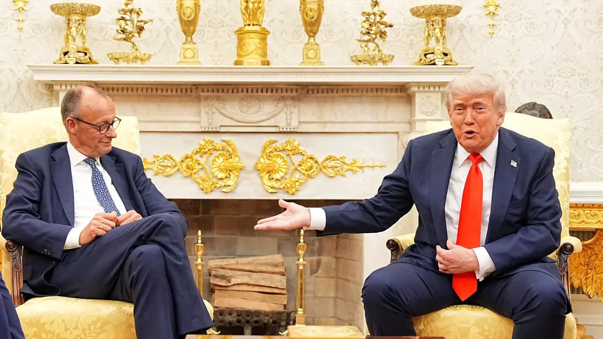 US President Donald Trump meets with German Chancellor Friedrich Merz in the Oval Office of the White House in Washington, DC, on June 5, 2025. Chancellor Merz and US President Trump meet for talks at the White House, with the Ukraine and Mideast conflicts on the agenda along with rocky trade relations. The talks mark Merz's first official visit as chancellor since taking office in early May, and are the first time the two leaders meet. (Photo by Michael Kappeler / POOL / AFP)