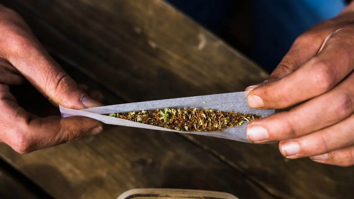 Cannabis: ARCHIV - 17.04.2023, Baden-Württemberg, Heitersheim: Ein Cannabis-Patient rollt einen Joint. Medizinisches Cannabis ist seit 2017 in Deutschland erhältlich und kann von Ärzten für schwere Krankheiten verschrieben werden. (zu dpa: «Mehr Patienten beim Arzt mit Problemen infolge von Cannabis») Foto: Philipp von Ditfurth/dpa +++ dpa-Bildfunk +++