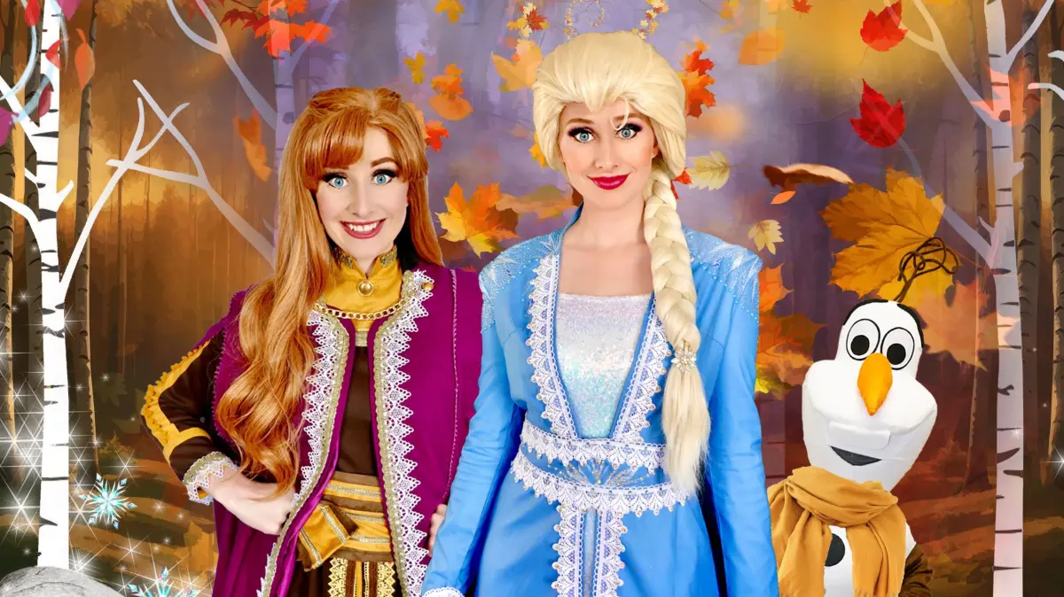 Show „Eine märchenhafte Reise in den verzauberten Wald“ mit Anna, Elsa und Schneemann Olaf. Pressebild für Müllroser Seezauber 2025. Foto: Lisa Ohrnberger