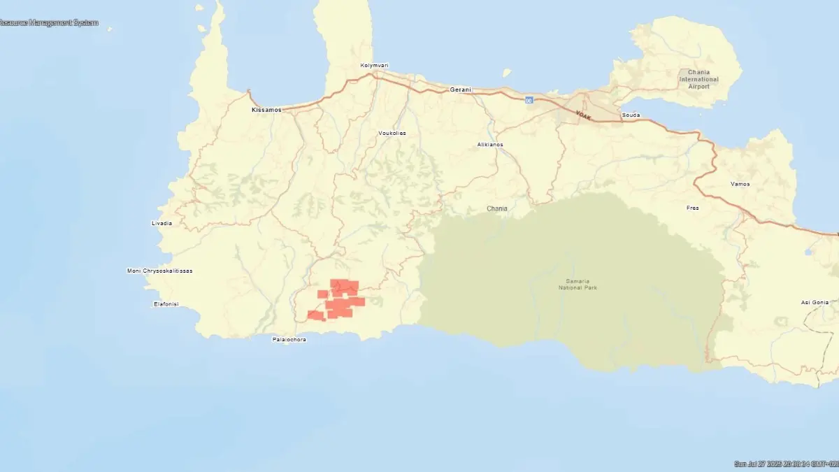 Waldbrände in Griechenland Kreta Karte 27.07.2025