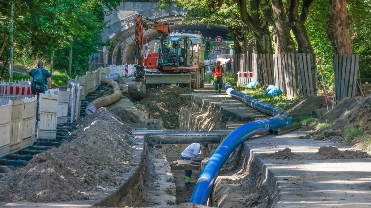 Bauarbeiten der FWA in der Rathenaustraße in Frankfurt (Oder).